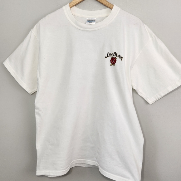 VTG 90s Tee Shirt Jim Beam Size L Gildan Cotton White Short Sleeves - Picture 2 of 12